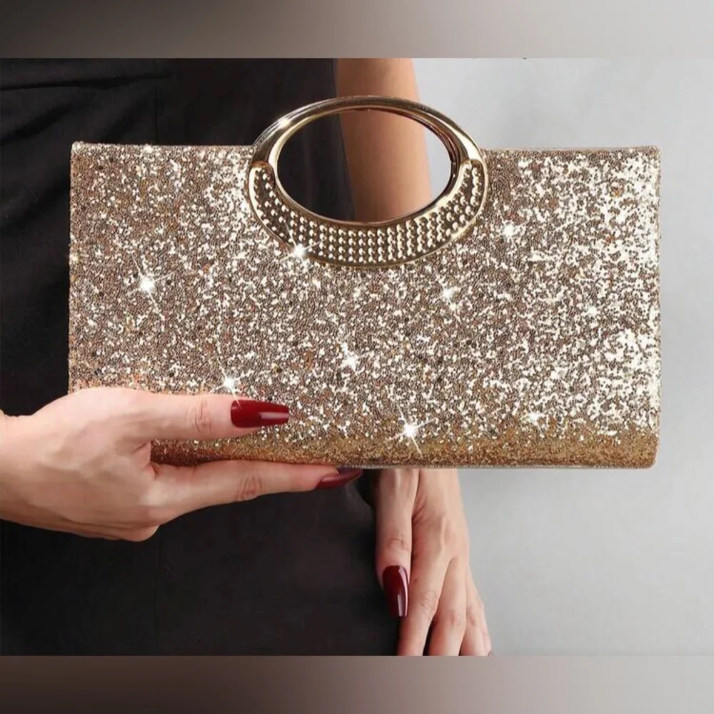 Gold Glitter Evening Clutch Handbag